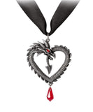 Alchemy Gothic P968 Vouivre Necklace Pendant Dragon Heart Red Crystal Valentine