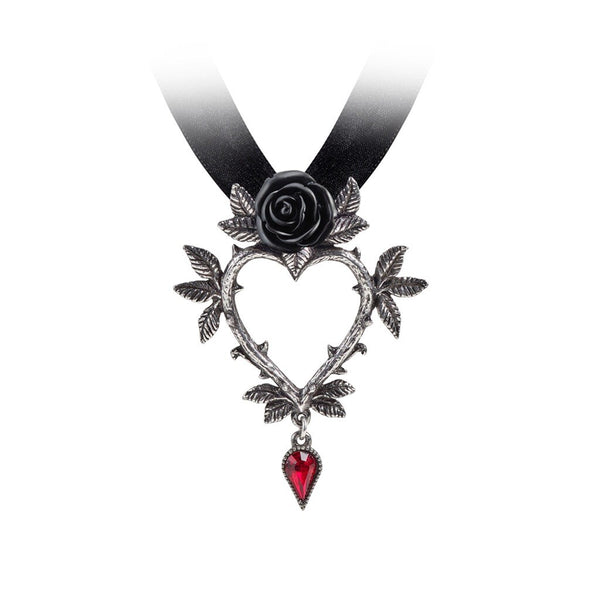 Alchemy Gothic P894 - Guirlande d'Amour Pendant Necklace Heart Rose Red Crystal.
