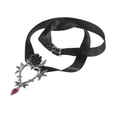 Alchemy Gothic P894 - Guirlande d'Amour Pendant Necklace Heart Rose Red Crystal.