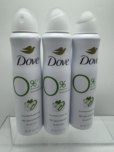 (3) Dove 0% Aluminum Deodorant Spray Cucumber & Green Tea 4oz Original RARE HTF