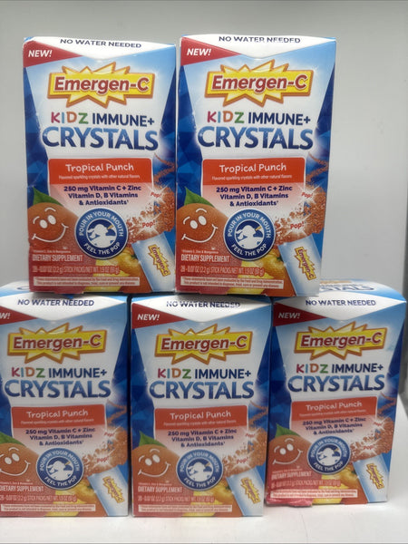 (5) Emergen-C KIDZ CRYSTALS Tropical Punch Vitamin C Zinc On The Go 28packs
