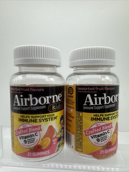 (2)  Airborne Kids Assorted Fruit Immune Support Cold Flu  Gummies 21ct 5/26