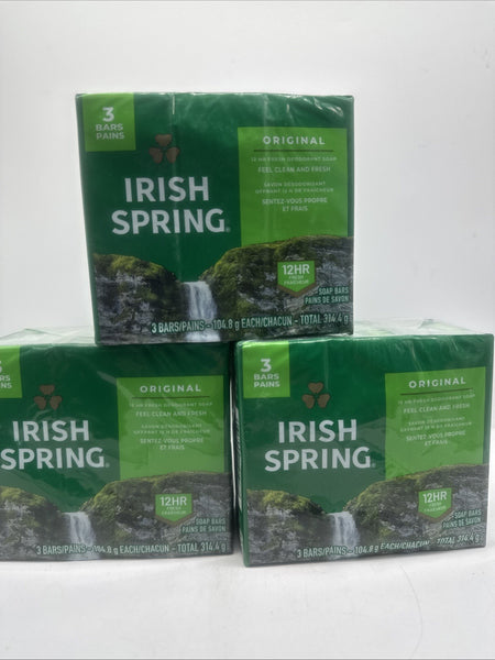 (3) Irish Spring Bar Soap Original Clean 3 Bar Pack 12 Hour Fresh 9 Total