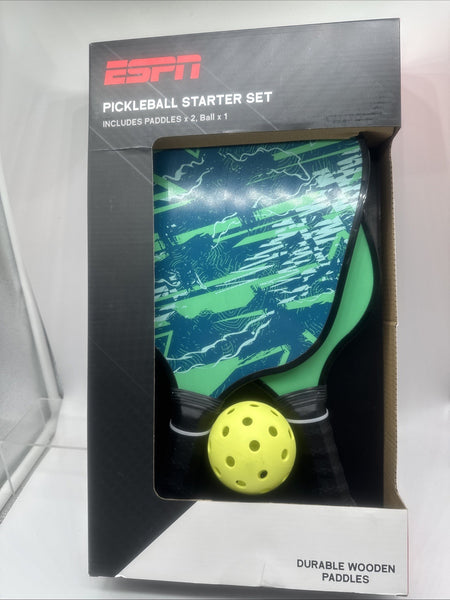 ESPN Pickleball Starter Set Wooden Paddles & Ball Soft Shock Grip Accurate Contr