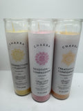 (3) Chakra Pillar Candles Manipura Anahata Swadhisthana Geranium Ylang Jasmine