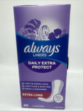 Always Daily Extra Protect Liners Unscented Extra Long Length 40ea COMBINESHIP