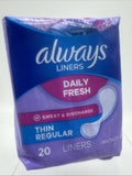 Always Thin Pantiliners Unscented Sweat Discharge Breathable 20 Pack COMBINESHIP