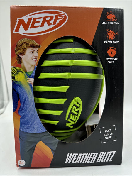 Nerf Weather Blitz Foam Football All-Weather Play Indoor / Outdoor Black & Green