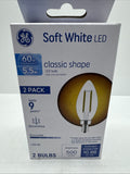 GE 60-Watt Clear Soft White Blunt Tip BC LEDs w/Candelabra Base 2 Pack
