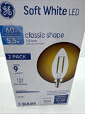 GE 60-Watt Clear Soft White Blunt Tip BC LEDs w/Candelabra Base 2 Pack