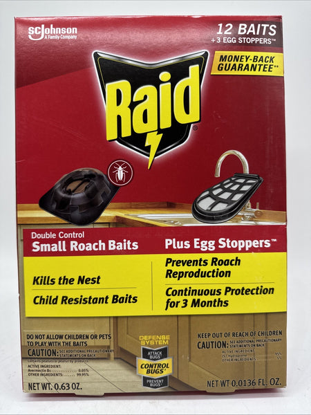 Raid 12 Double Control Small Roach Baits Plus 3 Egg Stoppers 3 Month COMBINESHIP