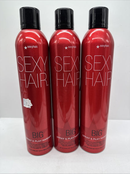(3) Sexy Hair Spray & Play Harder Firm Volumizing Hairspray Big 10oz Hold &Shine