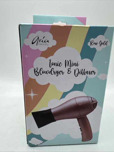 Aria Beauty Ionic Mini Hair Blow Dryer &Diffuser Set Rose Gold Pink Compact Fold