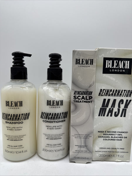 (4) BLEACH LONDON Reincarnation Gift Set Mask Shampoo Conditioner Scalp Serum