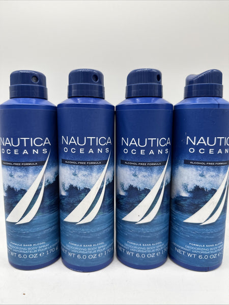 (4) Nautica Oceans Men Deodorant Body Spray 6oz