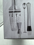 Maker's Silver One 4-Piece Cocktail Kit Bartender Jigger Paint Glass Recipies