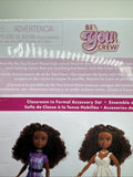 Be You Crew Brianna Doll 2 Outfits 14 Pieces Classroom to Formal Gold Gown Purse