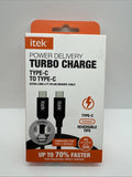 (2) Itek Type-C  Nylon Braided Cable Power Delivery Turbo Charge COMBINESHIP