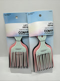 (2) Conair 14493z Pro Styling Hair Pick Lift Combs Volume 3 Size Pack Black Pink