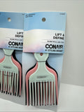 (2) Conair 14493z Pro Styling Hair Pick Lift Combs Volume 3 Size Pack Black Pink