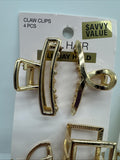 (2) Scunci Gold Metal Hair Claw Clips Jaw Small Medium 4pc Upscale COMBINESHIP
