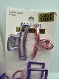 (2) Scunci Pink Purple Metal Hair Claw Clips Jaw Small Medium 4pc COMBINESHIP