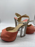 Gianni Bini coral textured ankle strap sandals clear lucite block heel 9-9.5