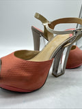 Gianni Bini coral textured ankle strap sandals clear lucite block heel 9-9.5
