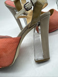 Gianni Bini coral textured ankle strap sandals clear lucite block heel 9-9.5