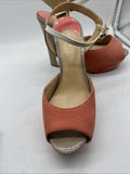 Gianni Bini coral textured ankle strap sandals clear lucite block heel 9-9.5