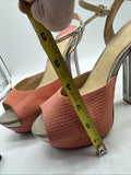 Gianni Bini coral textured ankle strap sandals clear lucite block heel 9-9.5