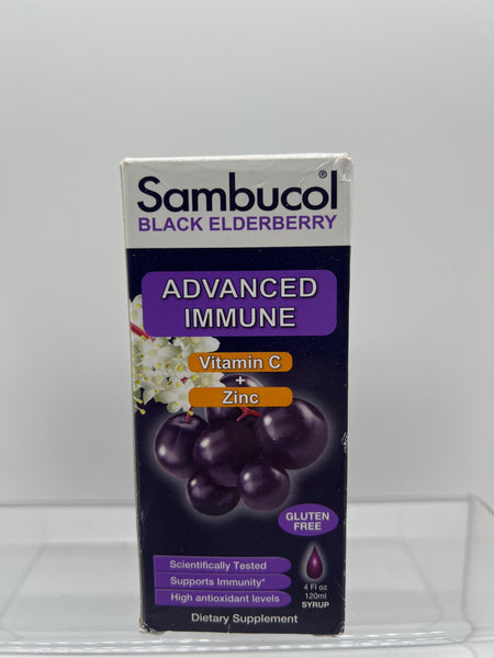 Sambucol Black Elderberry Syrup Advanced Immune Vitamin C + Zinc 4 oz 12/23