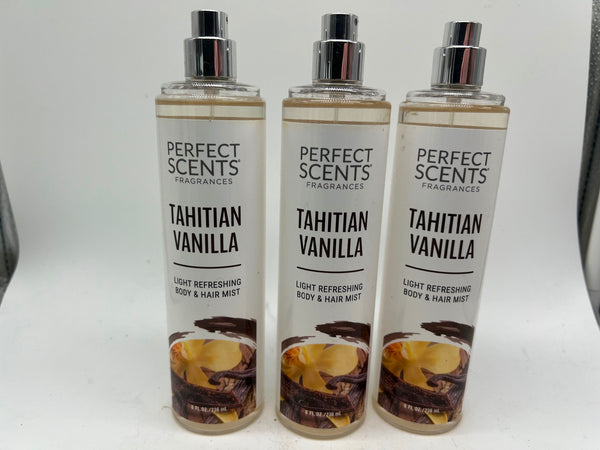(3) Perfect Scents Tahitian Vanilla Light Refreshing Body & Hair Mists 8 Ozs