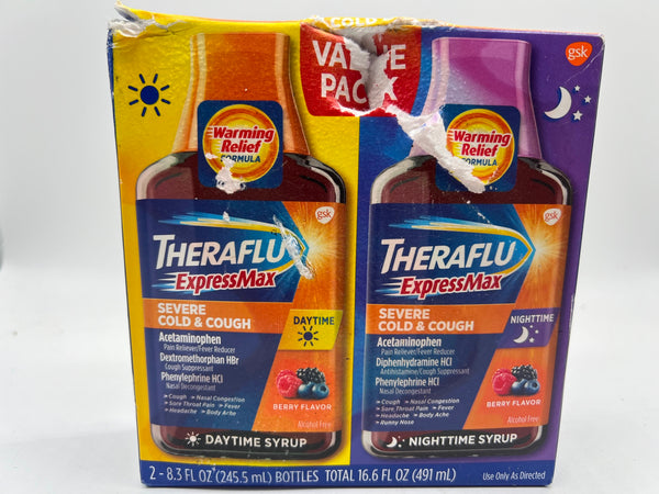 Thera Flu Berry Day Night Severe Cold & Cough Syrup Express Flu Relief 8oz 2/26