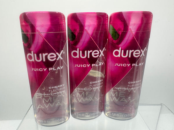 (3) Durex Juicy Play Cherry Flavor Silicone Lubricant Personal Lube 3.38oz