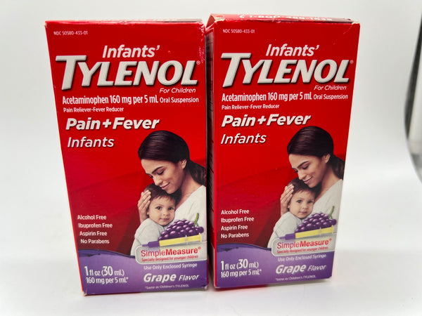 (2) TYLENOL Infants' Pain & Fever Acetaminophen Reducer Liquid GRAPE 9/24