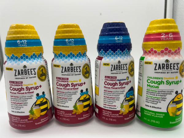 (4) Zarbee’s Kids All-in-One Daytime Nighttime Cough Syrup Children Grape 9/24