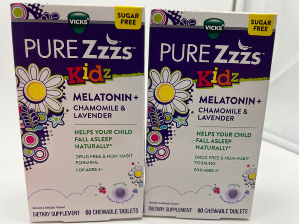 (2)  Vicks Pure Zzzs Kidz Melatonin+ 60 Chewable Tablets Each  3/25