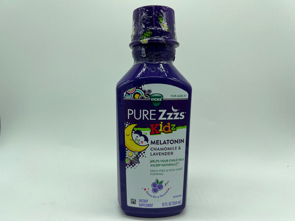 VICKS PURE Zzzs Kidz Liquid Melatonin Sleep Aid Berry 12oz Bottle 6/2025