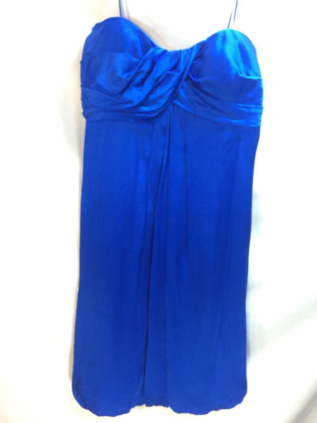 Cache Royal Blue Silky Strapless Bubble Dress Sz 8 Shiny Club Evening