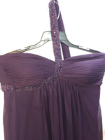 Cache Sz 12 Plum Beaded One Shoulder Embellished Flowy Dress Short Purple