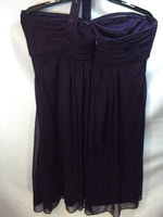 Cache Sz 12 Plum Beaded One Shoulder Embellished Flowy Dress Short Purple