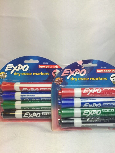 (2) Expo 2 Low-Odor Dry Erase Marker, Chisel Tip 4-Pack Assorted Box Damage