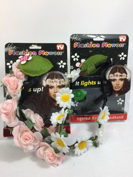 (2) Mia Flashion Flowers Head Band Lighted Daisy Rave Festival Rose Pink White