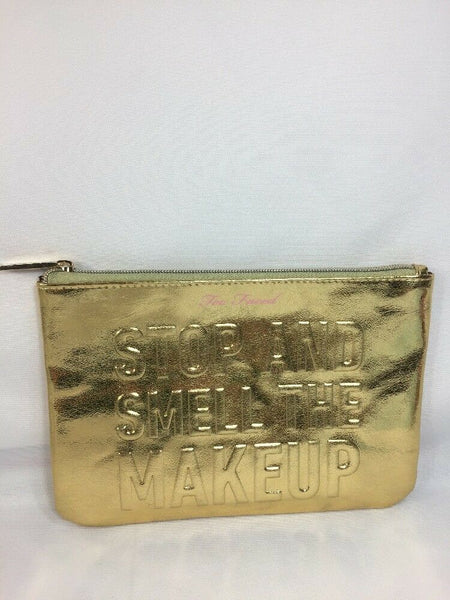 BNIB Too Faced Gold “Stop And Smell The MakeUp” Bag Case Limited w/reciept