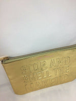 BNIB Too Faced Gold “Stop And Smell The MakeUp” Bag Case Limited w/reciept