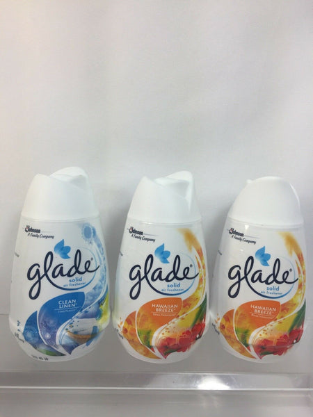 (3) Glade solid Air Freshener Hawaiian Breeze & Clean Linen 6oz