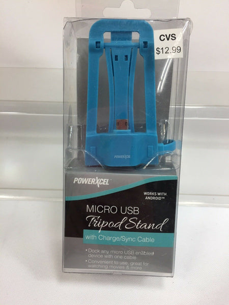 POWERXCEL Blue Micro USB Tripod Stand w/ Charge/Sync Cable for Android