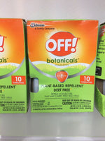 (3) OFF! Botanicals Towelette Wipe Mosquito Plant Based Repellent 10ct Singles