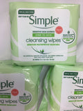 (3) Simple Sensitive Cleansing Wipes Make Up Removes Waterproof 25ct